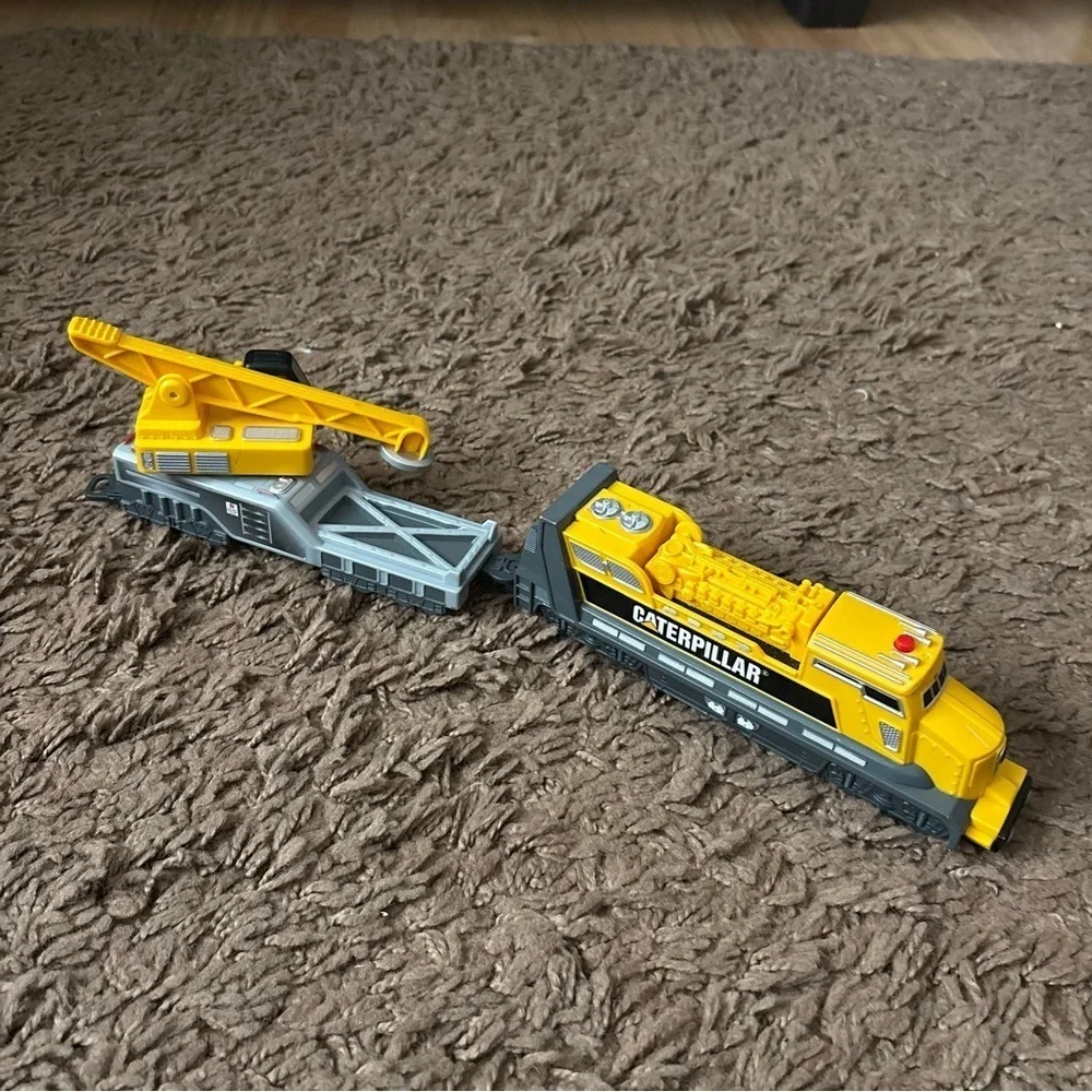 Caterpillar Yellow Black Toy Train with Crane Car Kids Toy Motorized